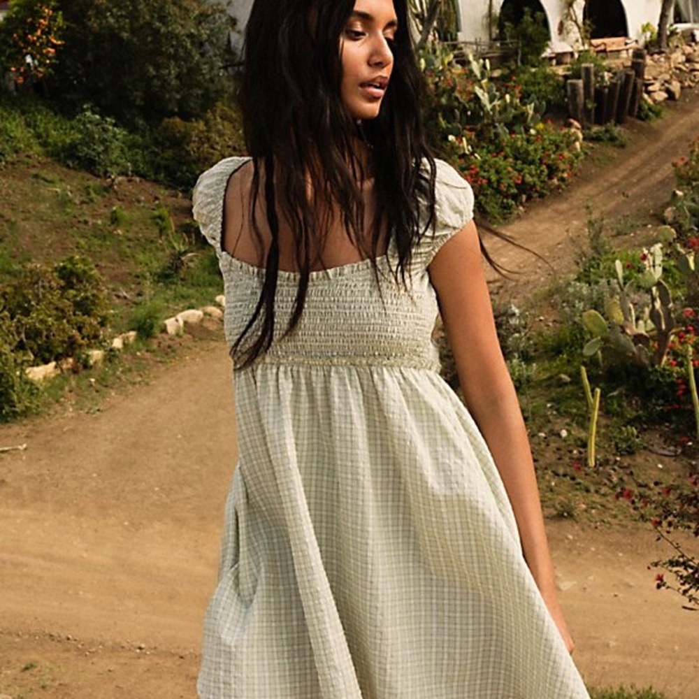 Free People Daphne Smocked Gingham Mini Dress